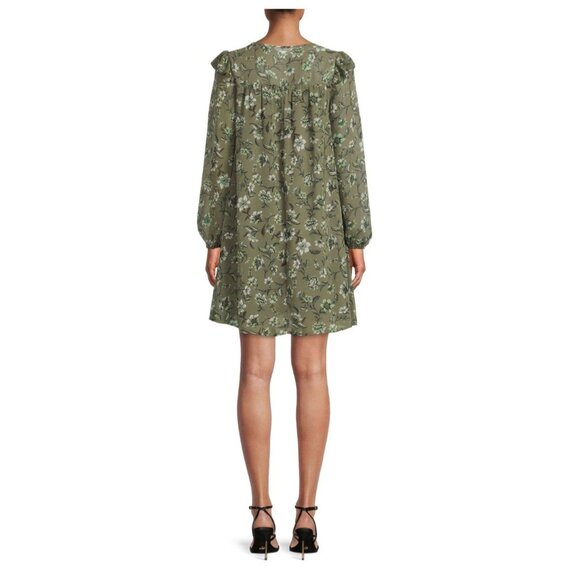 Floral Green Long-Sleeve Dress By Time And Tru M Size Made Of Polyester For Wome - Picture 2 of 8